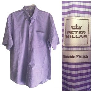 PETER MILLAR Seaside Short Sleeve Button Down Shirt Plaid Purple Men’s Large